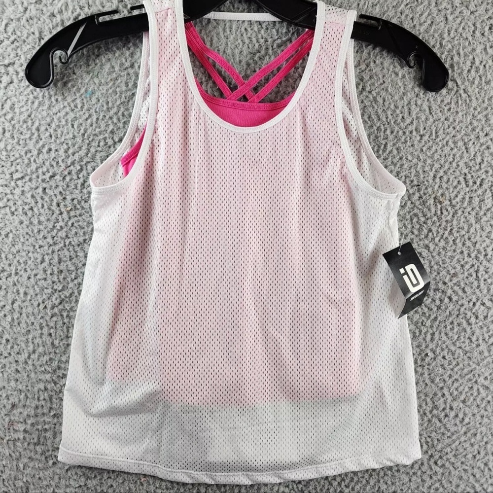 Ideology Mesh 2-in-1 Sleeveless Tank Top Big Girls Bright White Pullover | NEW💗